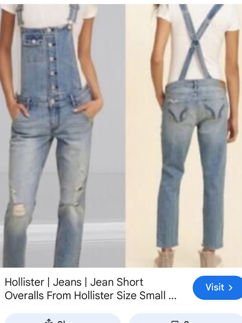 Hollister Light Blue Distressed Denim Overalls
